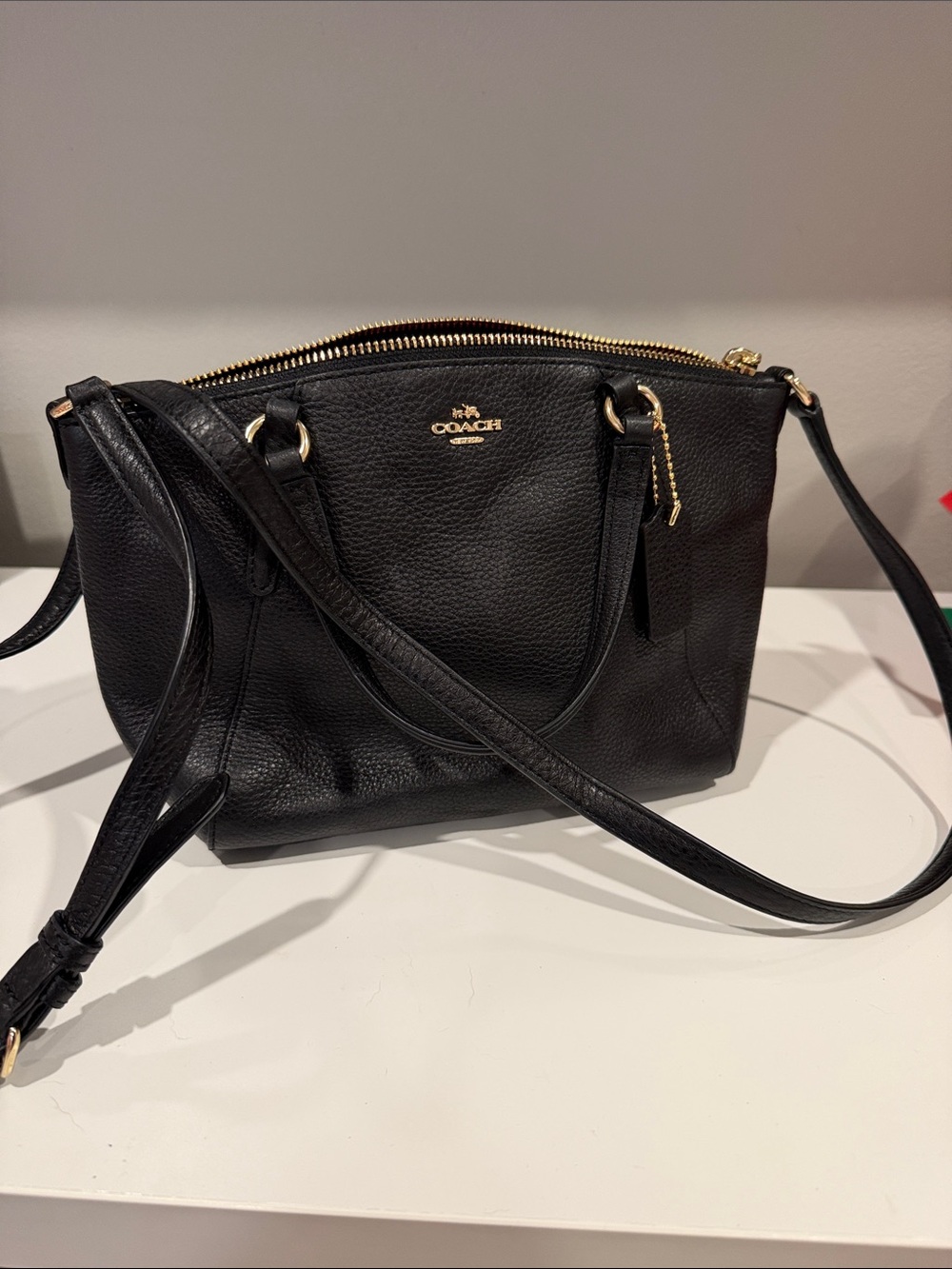 Coach Black Pebbled Leather Crossbody Satchel